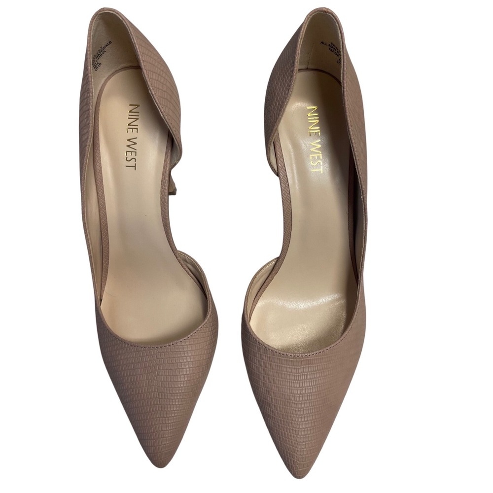 Nine West Just4y3 d'Orsay‎ Pumps Nude Lizard Embossed Pointed Toe Heels 8.5M
